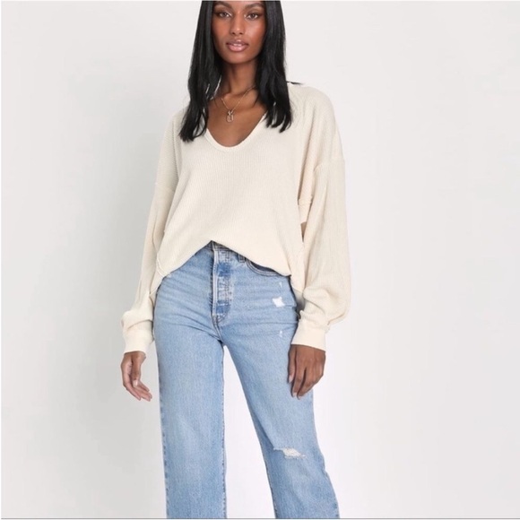 Free People Santa Clara Thermal Long Sleeve top in Alabaster  Size m NWT - Picture 4 of 7